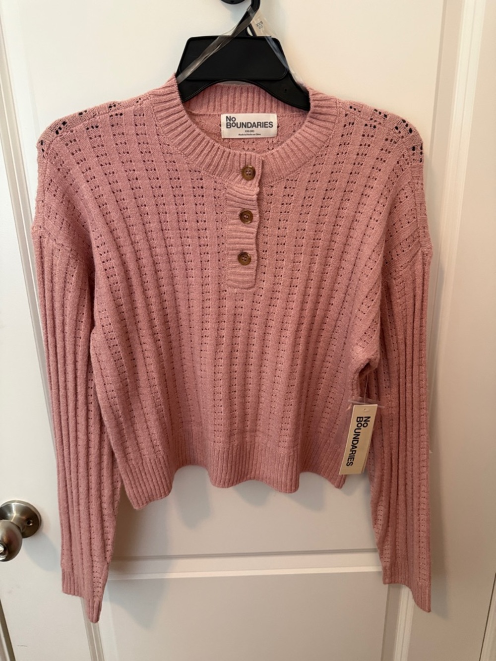 No Boundaries Dusty Pink Button Henley Knit Top
